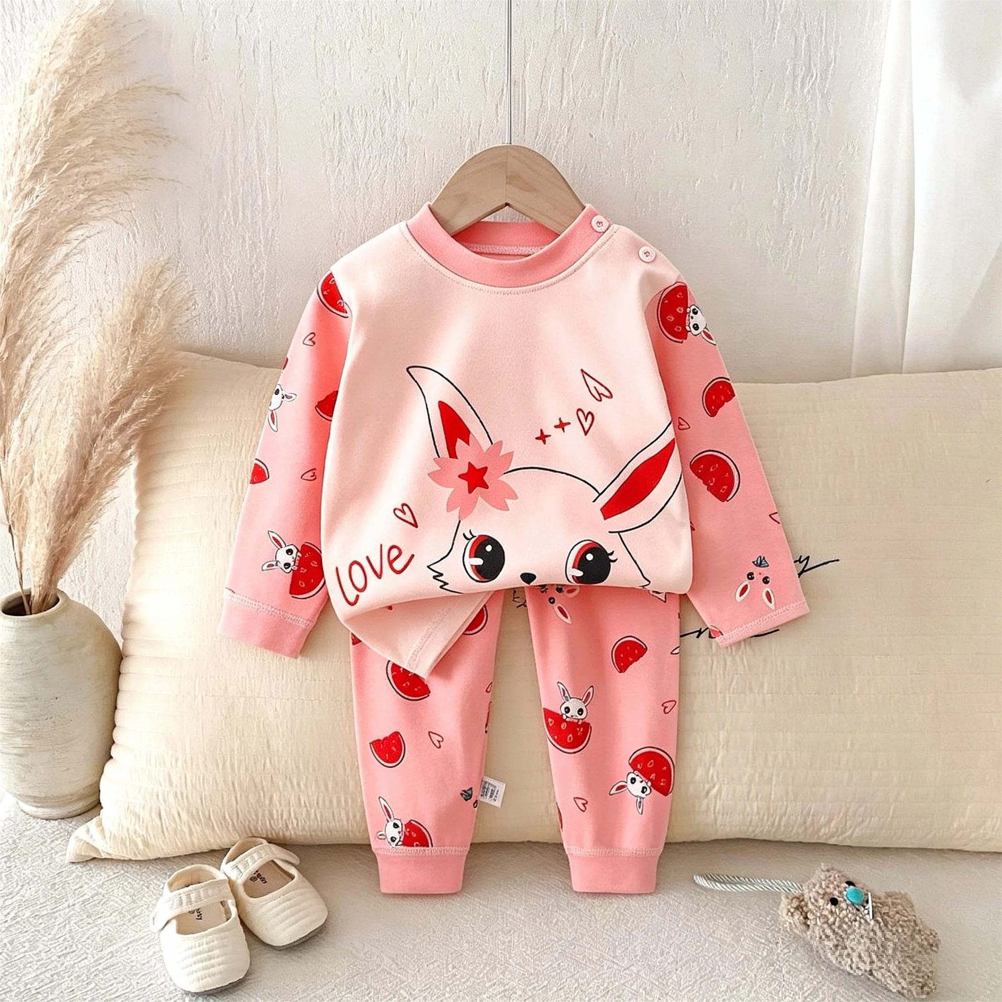 Baby Girl Clothes Underwear Suit Cartoon Cotton Comfort Kids Long Sleeve Set Pajamas Autumn Simple Children Home Clothes Outfits