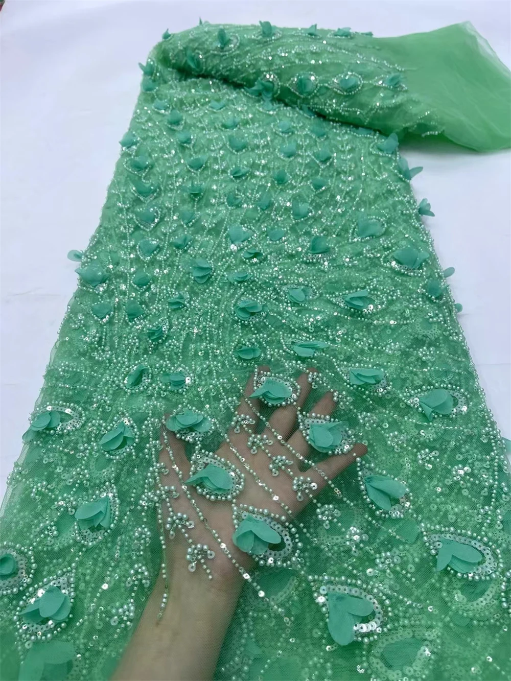 Moda africano di lusso in rilievo Tulle tessuto di pizzo francese fatto a mano paillettes ricamo tessuto di pizzo per le donne abiti da festa di natale