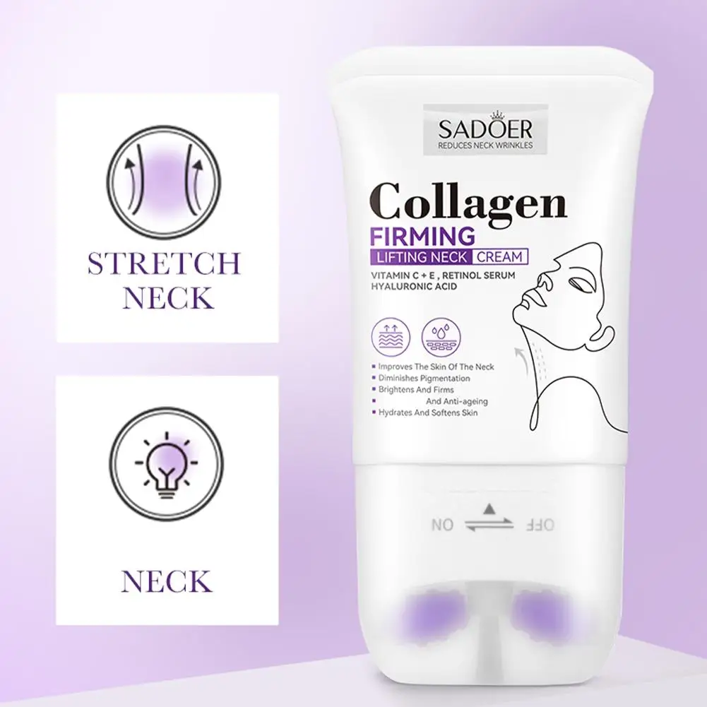 SADOER Lifting Neck Cream Collagen Firming Lightweight Message Roller Moisturizing Cream Brightening Reduce Neck Lines Skin Care
