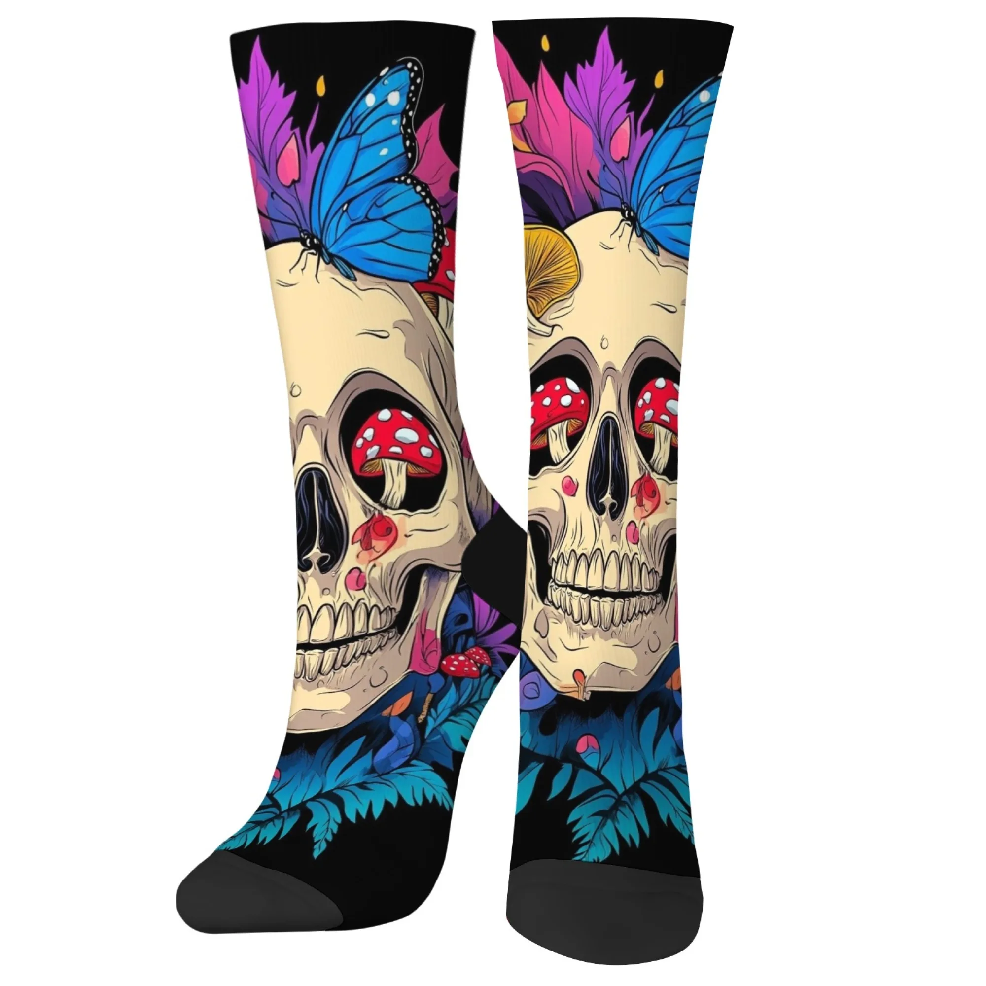 Gothic Altar Skull & Figure Crew Socken Dark Horror Skeleton mit gebundenen Figuren Jet Black & Blood Red für okkulte Gory Fashion