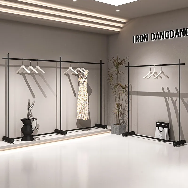 Custom. [Hot Sale] Black Clothing Store Display Rack Simple Floor-standing Clothing Rack Internet Celebrity Women's Clothing Sto