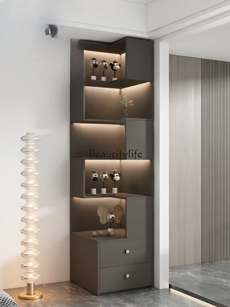 D06Household Corner Bedroom Living Room Triangle Shelf Glass Door Corner Bookcase