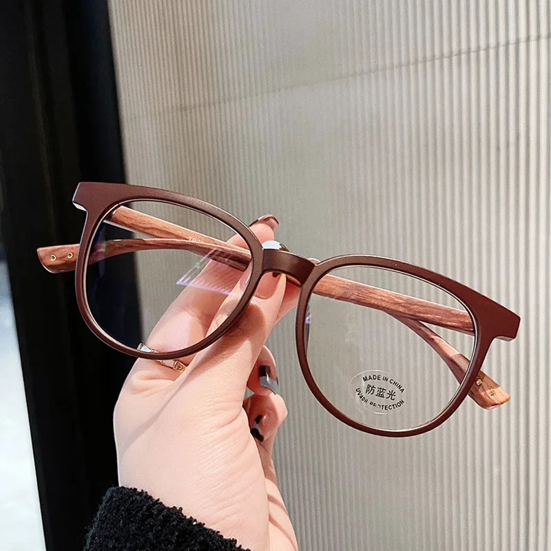 TR90 Optical Glasses Frame Women Fashion Anti Blue Light Glasses Men Computer Goggles Retro Wood Grain Leg Square Glasses