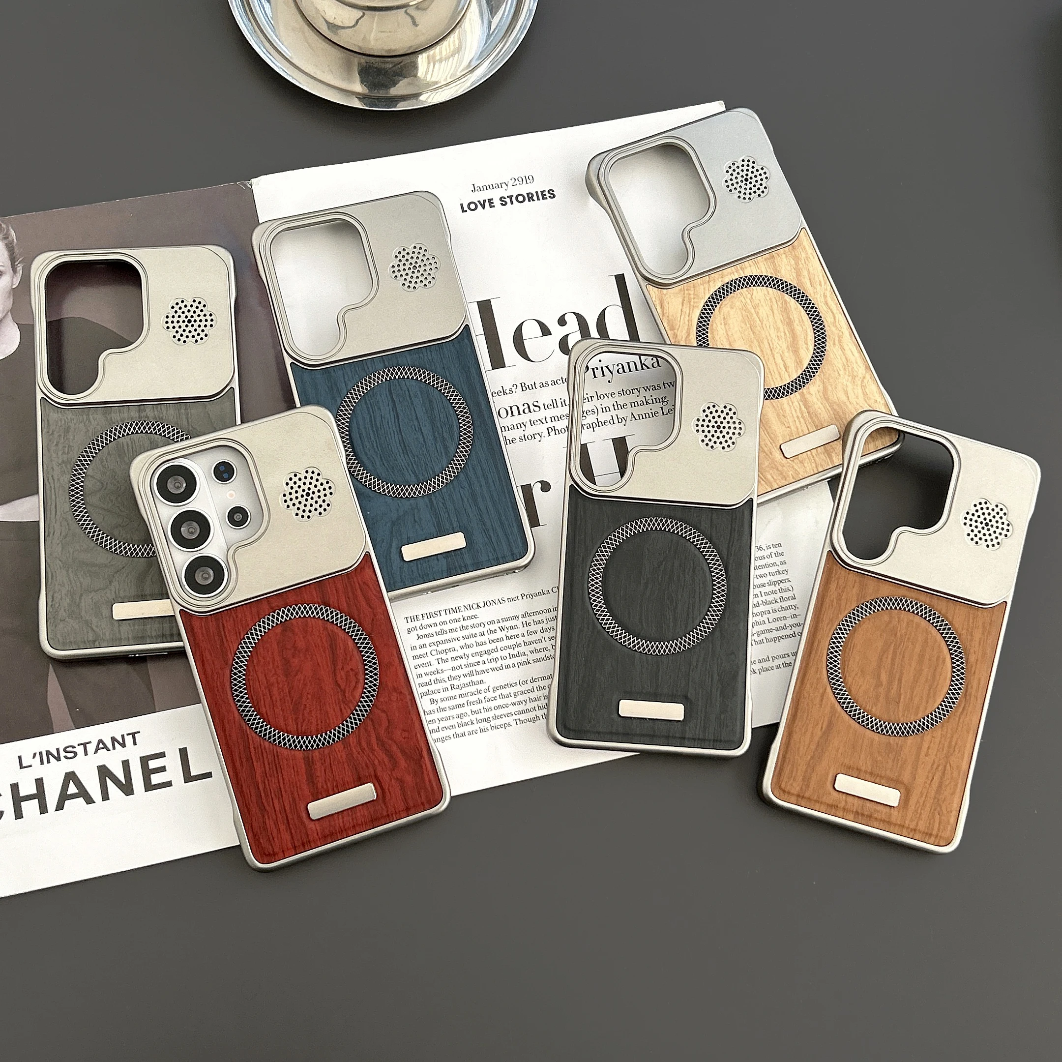 Magnetische Holzstruktur-Lederhülle für Samsung Galaxy S26 Ultra S26 Plus S26 Cover Magnet Mag-safe Hard PC Back Shell Fundas