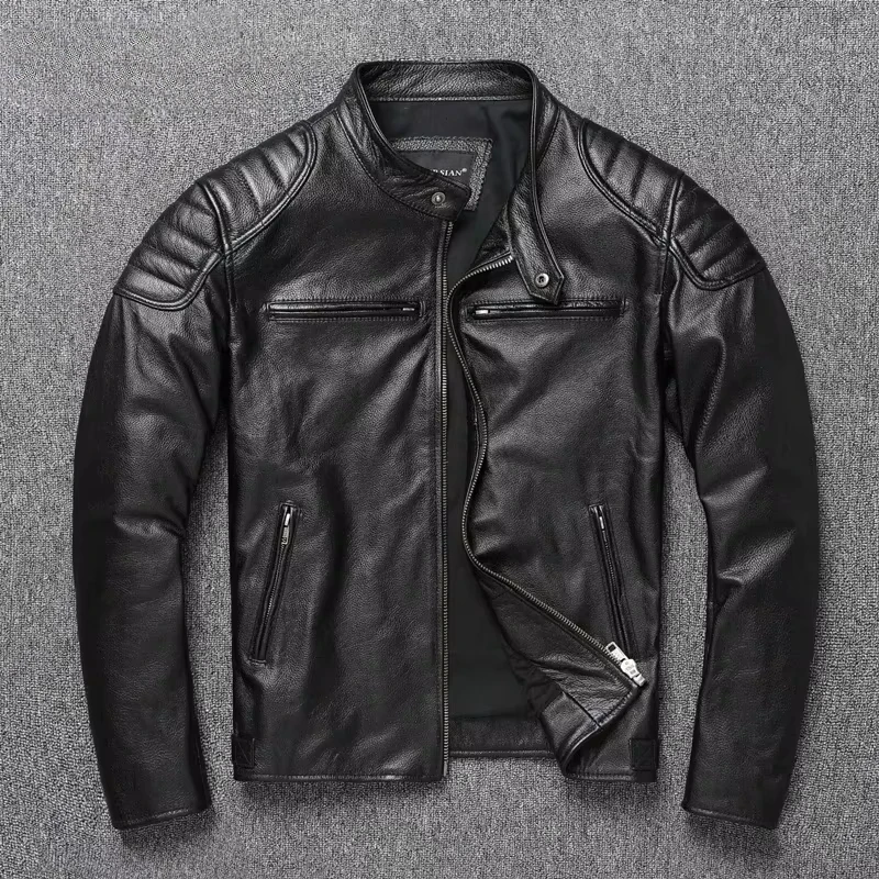 2024 New Leather Jacket Top Layer 100% Cowhide Leather Clothes Men's Stand Collar Motorcycle Clothes  Autumn Winter Plus Size