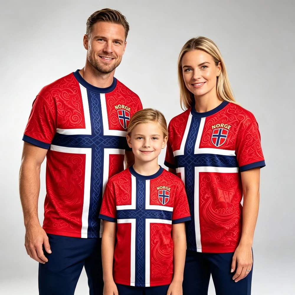 Haaland 9 Norway Flag Viking Print Family T Shirt Men Women Kids Quick Dry Sports Short Sleeve Tee