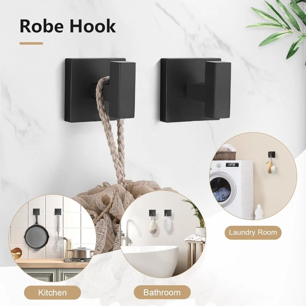 Conjunto de hardware de banheiro preto fosco de 5 peças, barra de toalha de aço inoxidável sus304 de 23,6 "com suporte de papel higiênico quadrado e prateleira