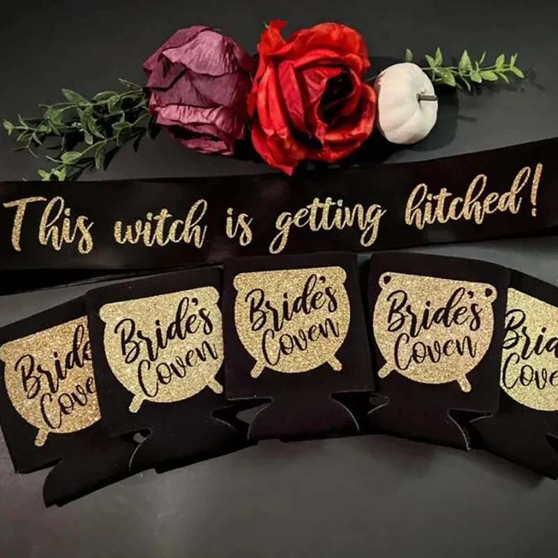 bridal shower fall Halloween wedding bachelorette party bride to be This witch is getting hitched sash Bride's Coven Can Cooler