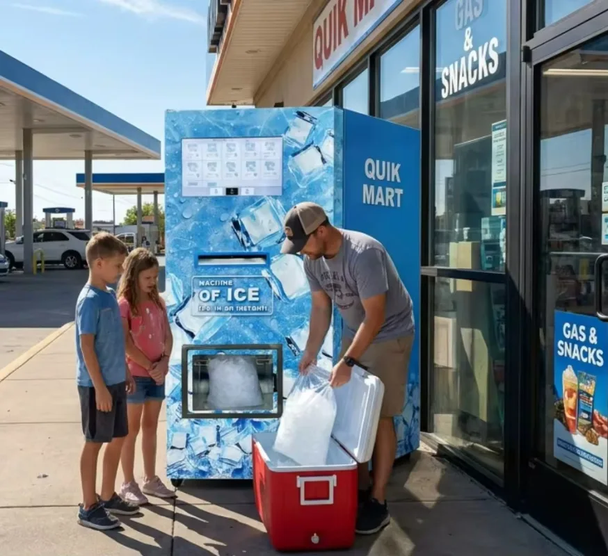 Commercial Ice Kiosk Vending Machine LED Display Auto Clean Multiple Payment Remote Monitoring Cloud Management