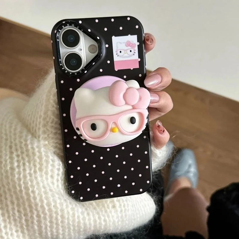 Koreaanse Leuke Hello Cartoon voor Magsafe Magnetische Telefoon Griptok Grip Tok Stand voor IPhone Opvouwbare Draadloze Lading Case Houder Ring