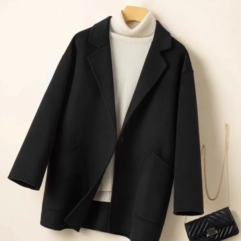 

Новинка 2023 года, зимнее высококачественное 100% двустороннее кашемировое пальто, женское модное пальто с поясом и карманами, короткая шерстяная куртка, женское тонкое пальто B697