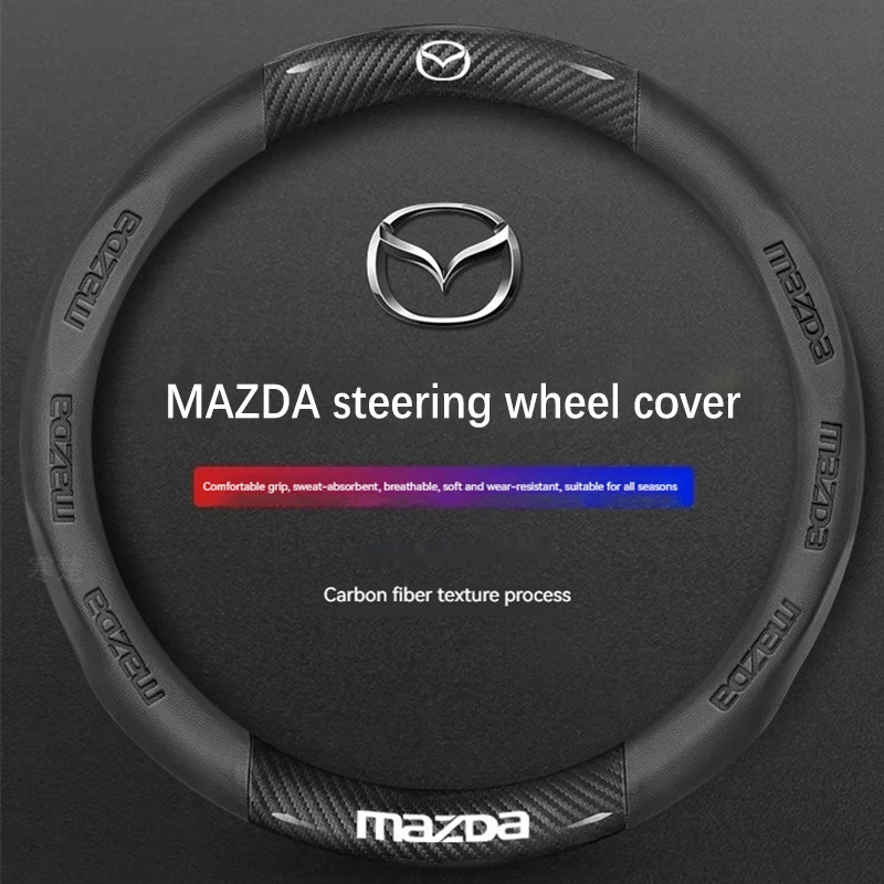 Do Mazda 3 5 6 SKYACTIV Axela Atenza CX30 CX5 CX8 CX9 MX5 RX8 RX7 BT50 Pokrowiec na kierownicę z włókna węglowego Akcesoria