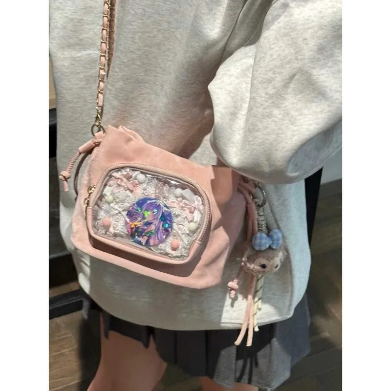 

JIAERDI Ripple Ita сумка на шнурке женская базовая аниме прозрачная сумка на плечо женская повседневная повседневная компактная сумка-ведро через плечо