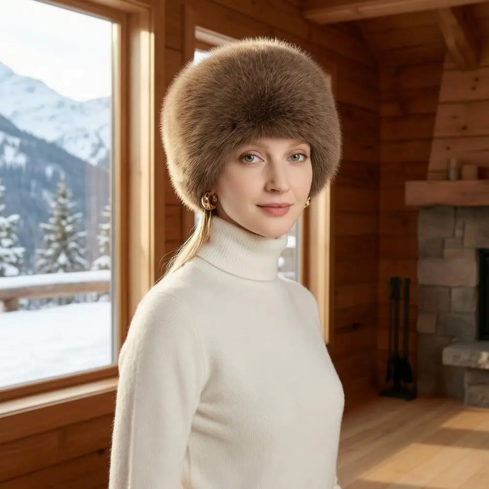 Winter Warm Hat for Women Travel Winter Hat Women’s Fuzzy Brimless Hat Warm Faux Fur Ushanka Plush Solid Color for Weather
