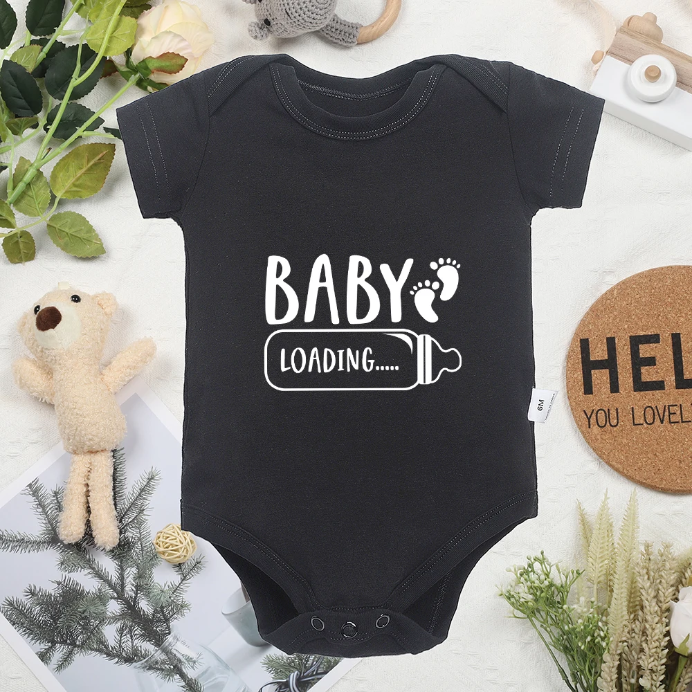 High Quality Pure Cotton Newborn Onesie Pajamas Cute Baby Loading... Print Aesthetic Clothes Black Infant Boy Outfits Romper