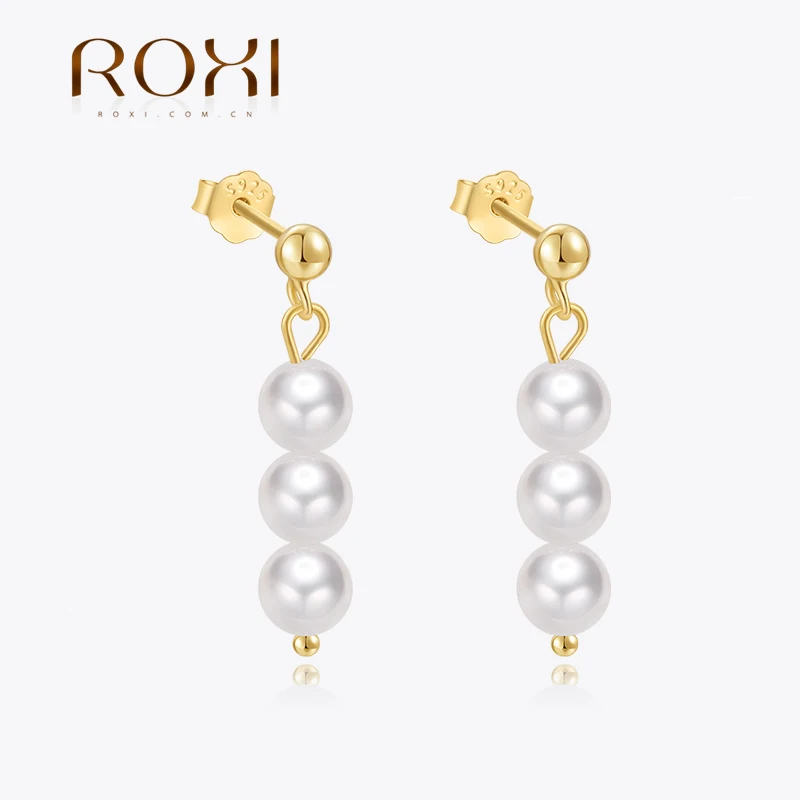 ROXI  925 Sterling Silver Pearl Tassel  Pendant Stud Earrings For Women Luxury Temperament  Piercing Earring Party Jewelry Gifts