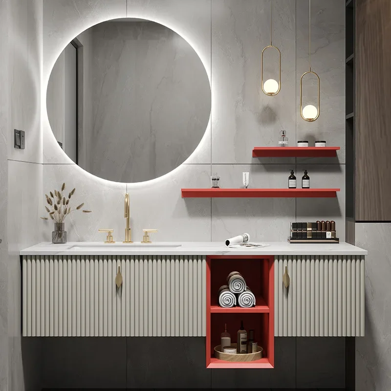 Design Nordic Light luxury simple rock plate bathroom cabinet combination toilet wash hands, wash faces, wash basin cabinet