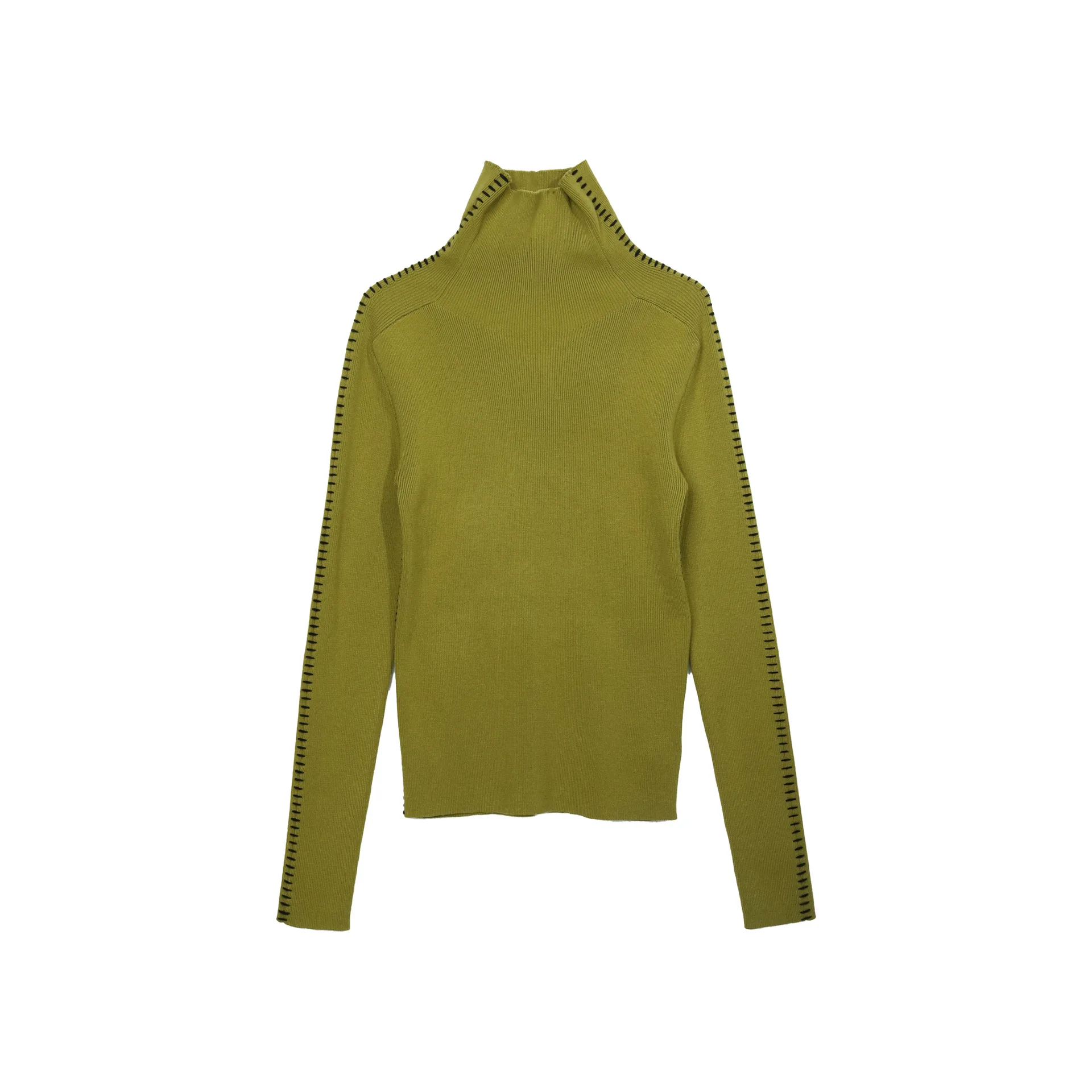 Sense of Design, Hand-stitched Turtleneck Wool Sweater, Women's Winter Contrasting Color Base, Knitted Sweater Inside