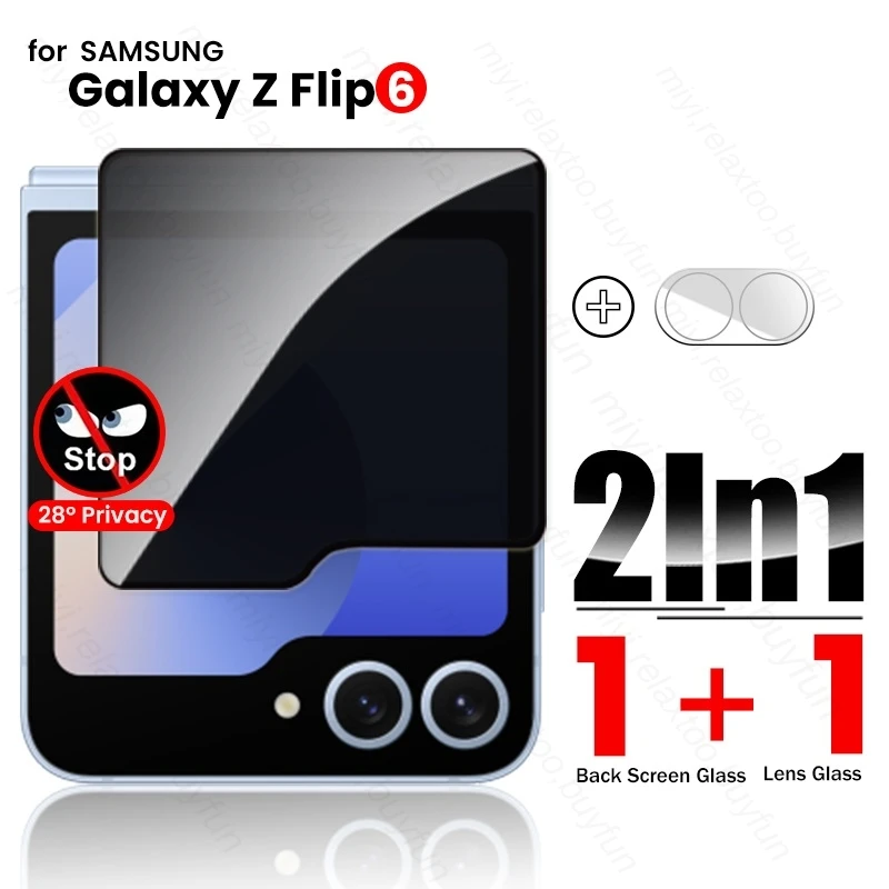 ZFlip6 Case 2 In 1 Privacy Protective Glass for Samsung Z Flip6 5G Anti-Peep Screen Protector on Galaxy Flip 6 Z6 3D Lens Glass