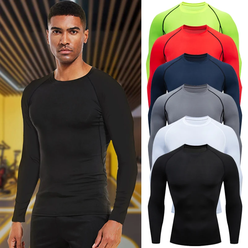 Men's Compression Shirts Long Sleeve Rash Guard Athletic Quick Dry Undershirts Active Sports Baselayers Gym Workout Running Tops