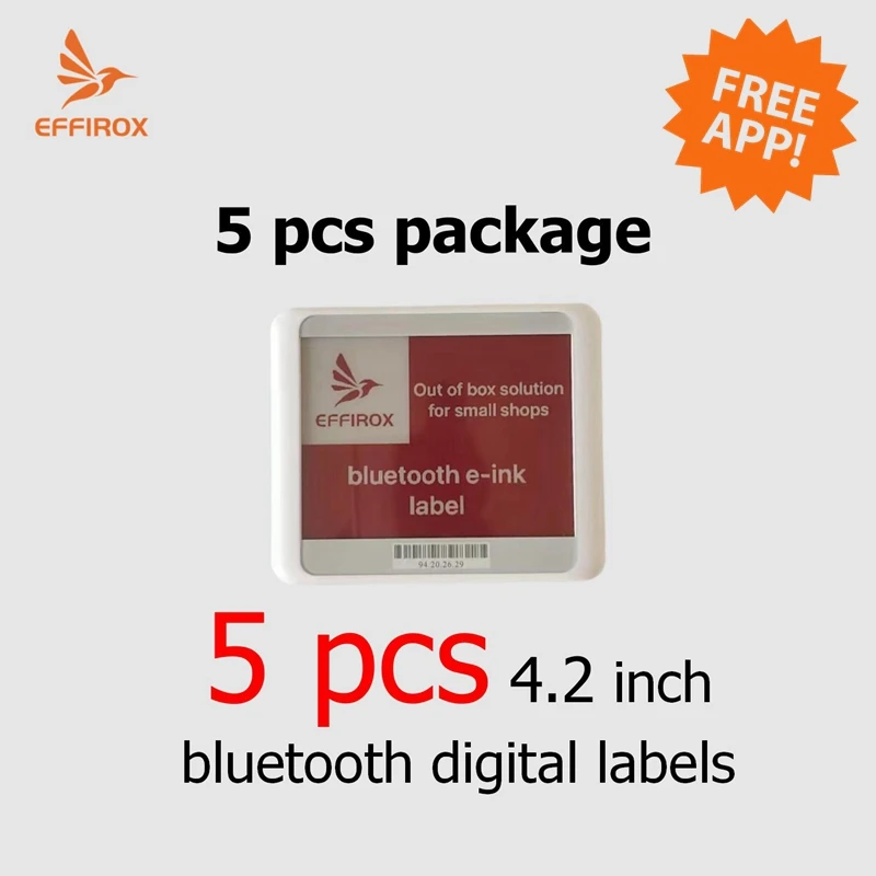5 ชิ้น 4.2 นิ้วชั้นวางอิเล็กทรอนิกส์ป้ายบลูทูธ, effirox บลูทูธฉลากดิจิตอลสําหรับร้านค้าขนาดเล็ก, ไม่จําเป็นต้องเกตเวย์