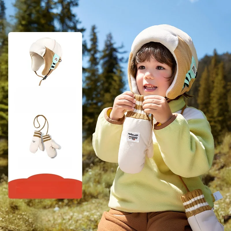 

Kids Girl Boy Fleece Lined Windproof Pilot Hat with Ear Flaps 3-12Y Baby Winter Warm Cap Gloves Outdoor Skiing Snow Accessories