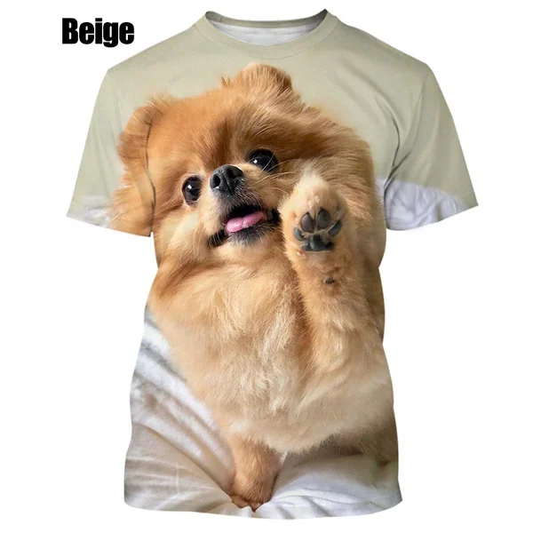 2022 New Summer Hot Sale Cute and Funny Dog Pomeranian 3D Printing High Quality Men\'s and Women\'s T-shirt Tops