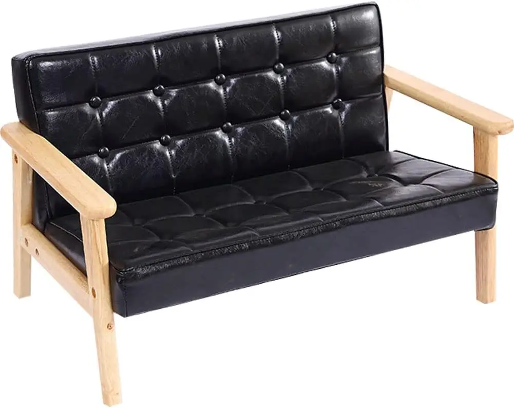 Kid Sofa Chair: Kid Couch with Solid Wood Arm & PU Leather Fabric Children Seating Chair Photography Prop Bench Photoshoot