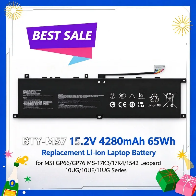 BTY-M492 11.4V 53.5Wh 4700mAh Replacement Li-ion Battery for MSI Pulse/Katana/GF66/GL66/GL76/Sword 15 A11U/UD/UE Gaming Laptop