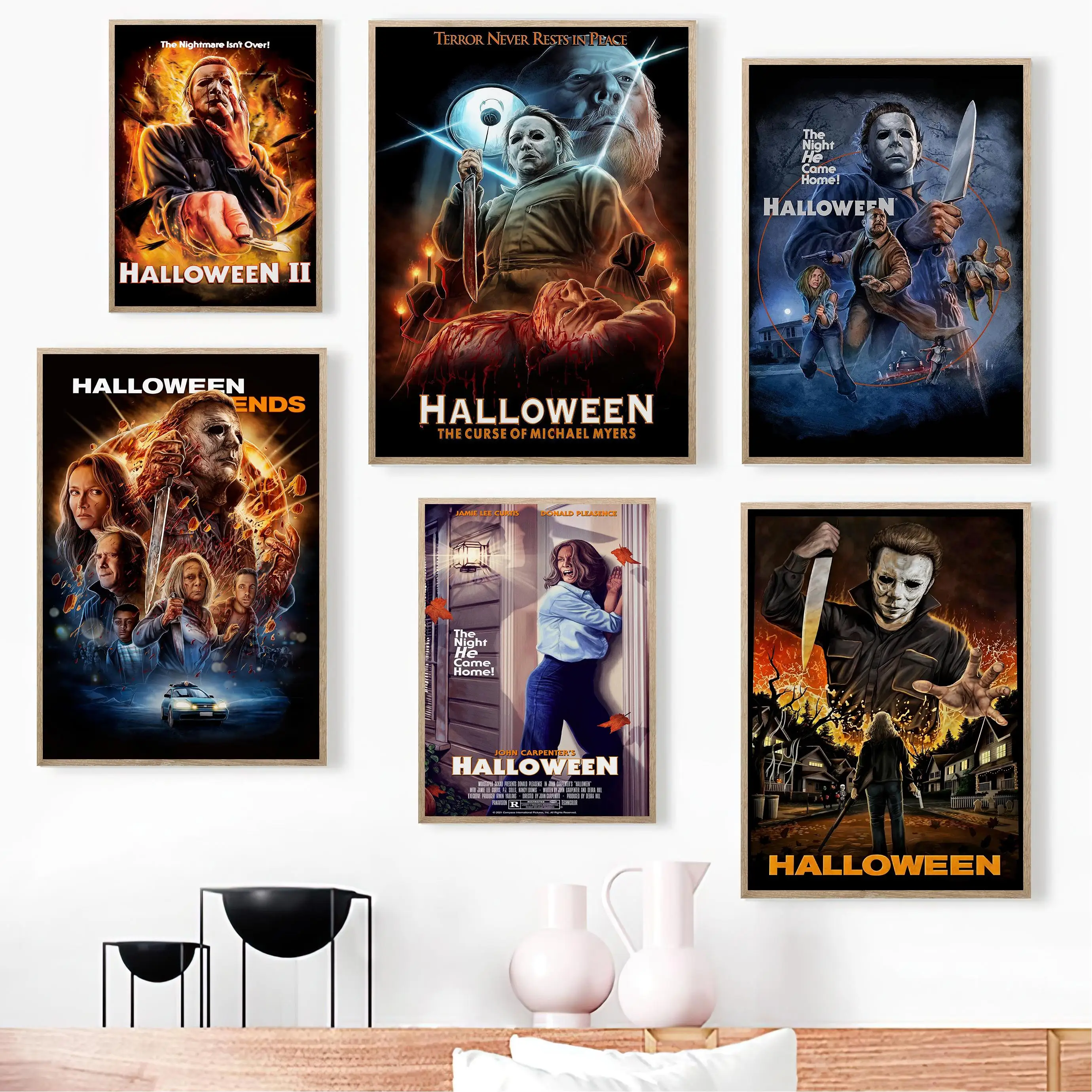 فيلم الرعب الكلاسيكي هالوين مايكل مايرز الملصقات خمر يطبع حائط لوح رسم صورة فنية غرفة المعيشة ديكور المنزل