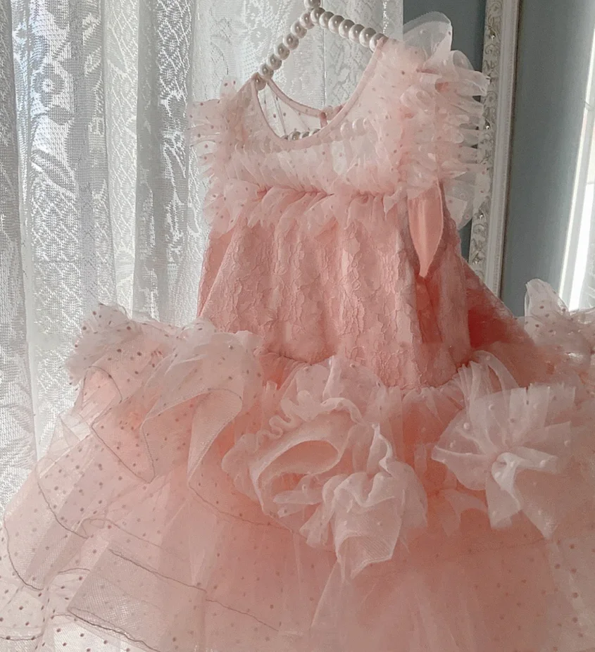 Schattige Roze Kanten Babymeisje Feestjurk Fotoshoot Peuter Eerste Verjaardagsjurk Meisjes Doopcadeaus Baby Cadeau Big Strik