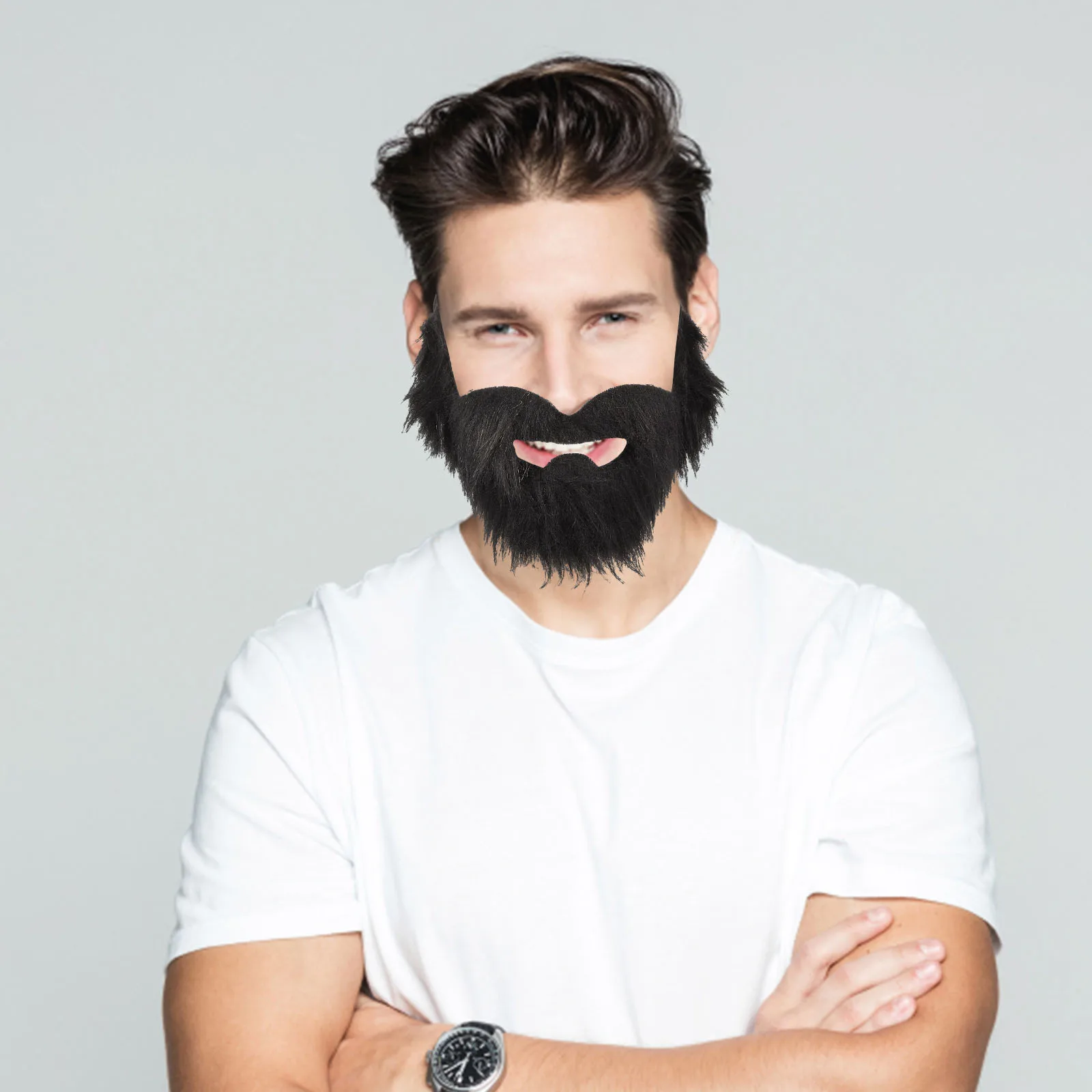 

2Pcs Fake Beard Premium Lint Material Dense Realistic Look Party Supply for Role Play Carnival Beard Prop Men Women Adult Use