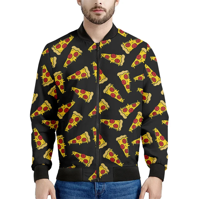 Italian Spicy Sausage Pizza Pattern Zipper Jacket For Men Food 3D Print Long Sleeves Casual Sweatshirt Street Coat Loose Jackets