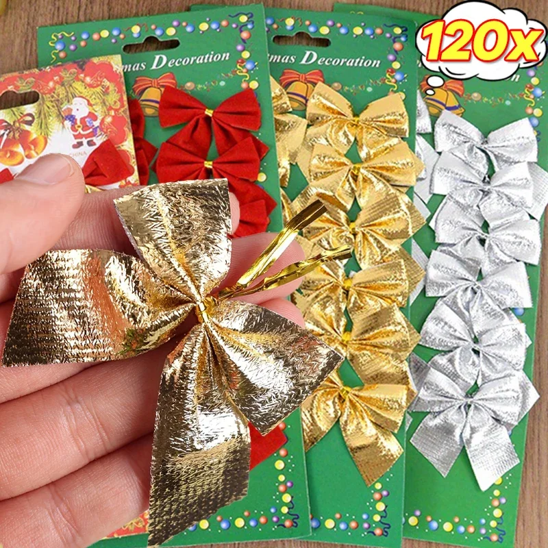 120/12pcs Christmas Bow Red Velvet Bow Xmas Tree Pendant Xmas Tree Pendant Wedding New Year Party Decor DIY Gift Box Wrapping