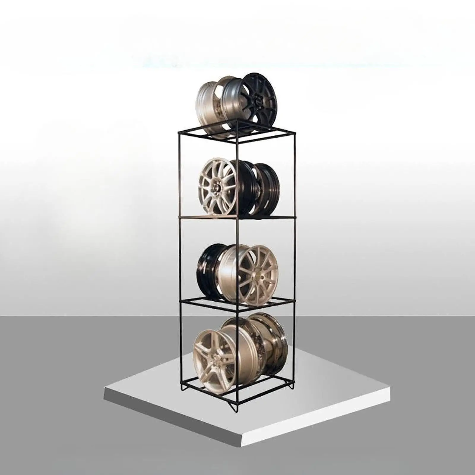 

Car Tire Storage Rack Tire Stand 4 Layers Decorative Detachable Standing Storage Shelf Tyre Shelf for Workshop Warehouse