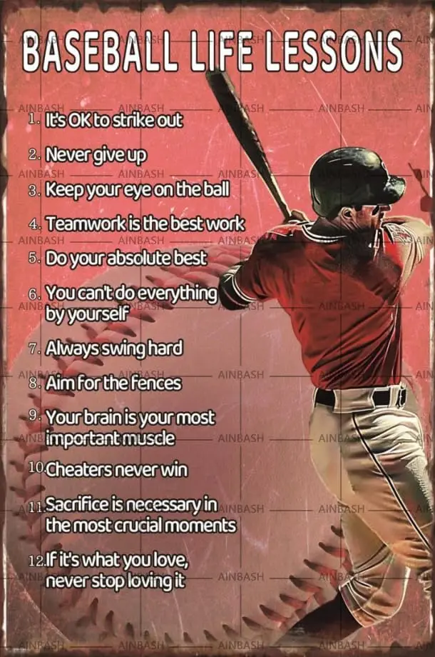Baseball Decor Baseball Life Lessons Tin Sign Baseball Room Decor Metal Motivational Sports Posters Workout Gifts Plaque Never G