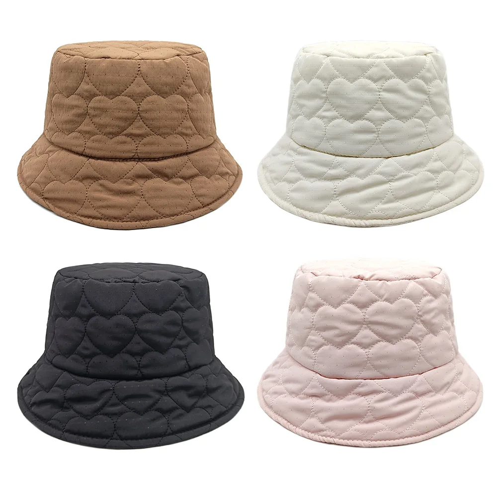 Autumn And Winter New Model Love Heart Pattern Fisherman Cap Woman's Windproof And Skin Friendly Cute Versatile Cotton Basin Hat
