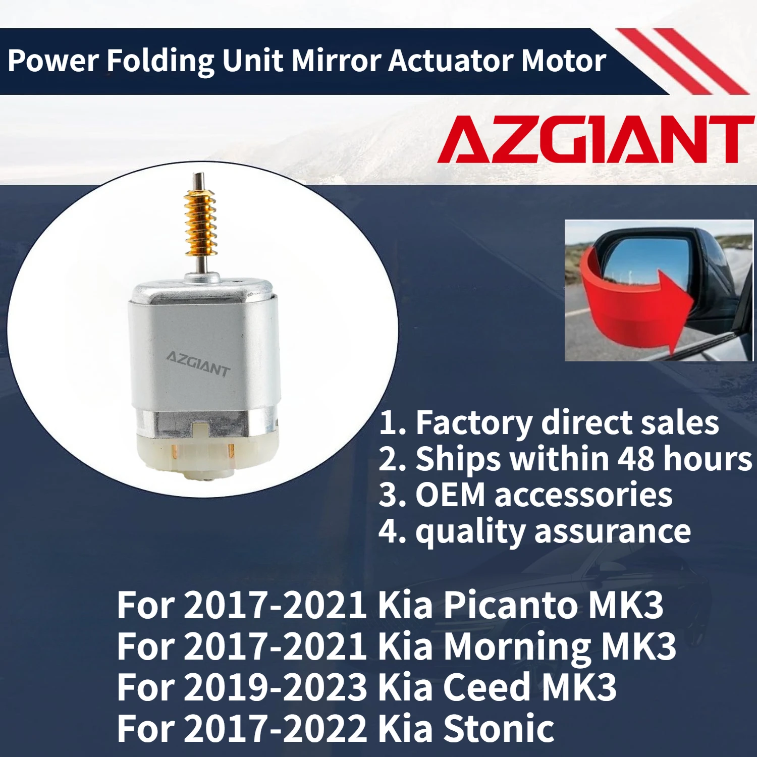 Per il 2017-2021 Kia Picanto MK3/Morning/Ceed MK3 2019-2023/Stonic AZGIANT Specchietto laterale per auto Motore pieghevole Nuove parti OEM di alta qualità