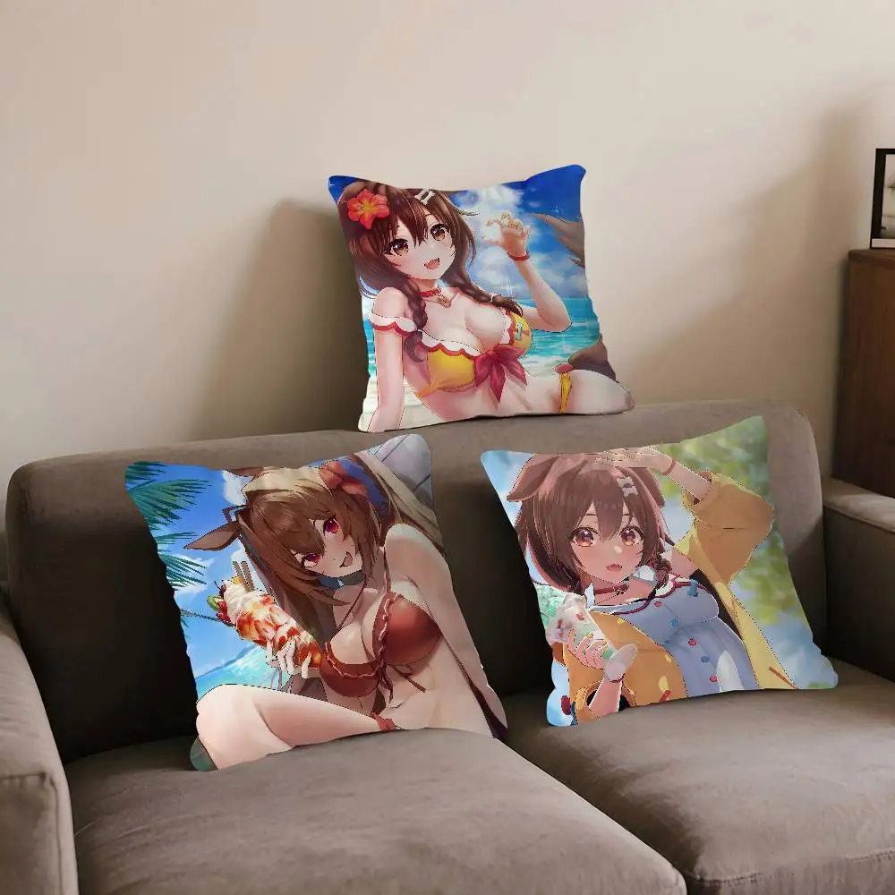 

I-INUGAMI KORONE Pillow Covers Cartoon Sofa Decorative Home Double-sided Printing Short Plush Cute Cushion Cover