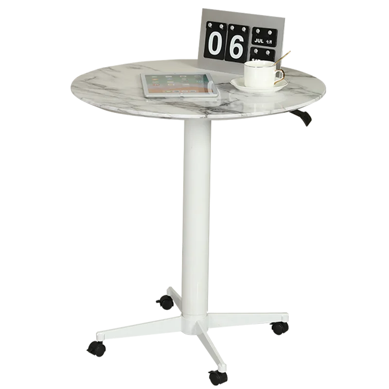 ADA Round Desktop Pneumatic Mobile Table Height Lifting Adjust Coffee Movable Laptop Adjustable Bar Table With Four Wheels