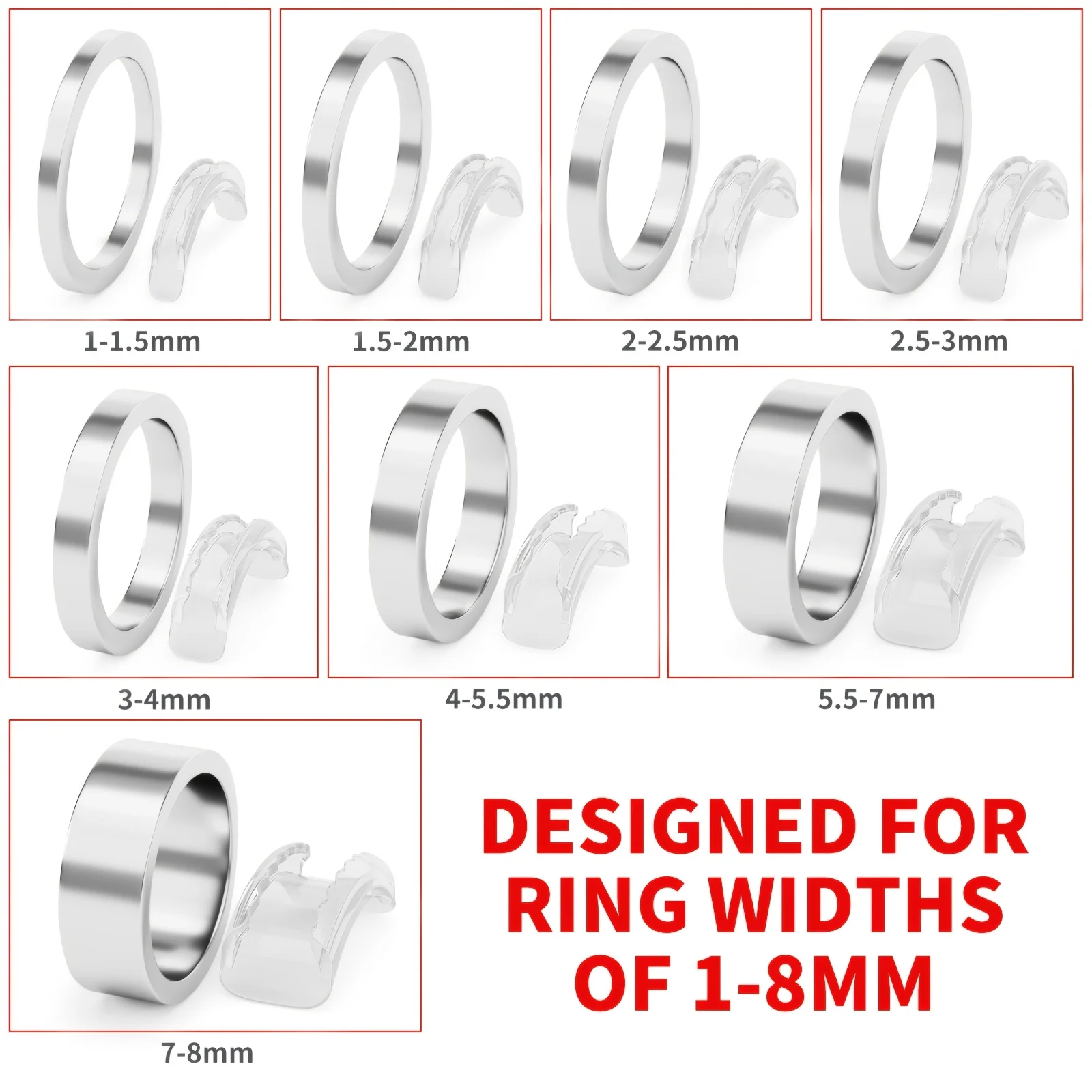 8Pcs Invisible Ring Size Adjusters 8 Sizes Ring Guards for Loose Rings 1-8mm with Polishing Cloth for Women Men Jewelry Resizer