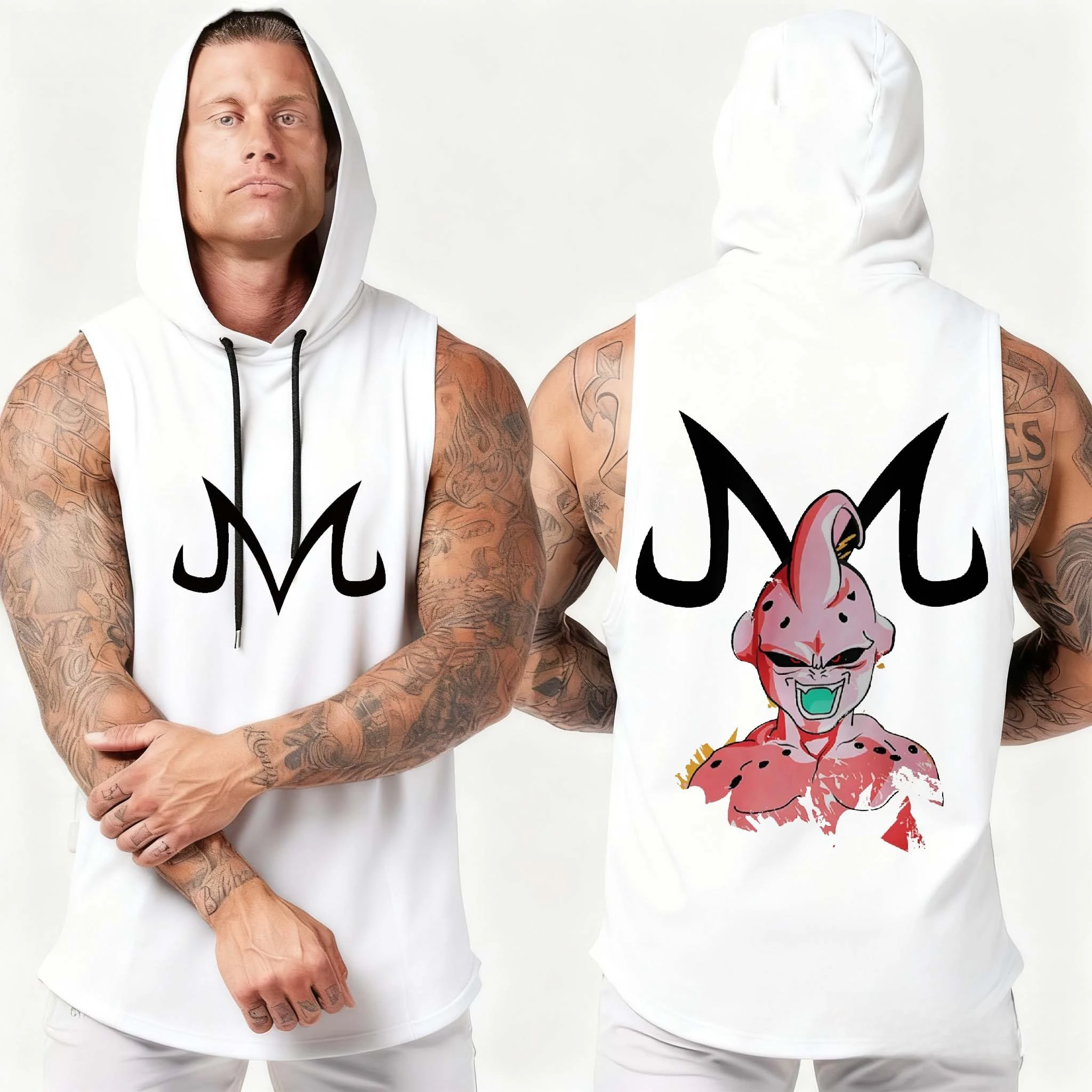 Bandai Dragon Ball Magic Man Print Sport Ärmelloser Kapuzenpullover Herbst & Winter Herren Atmungsaktives, feuchtigkeitsableitendes Kordelzug-Fitness-Top