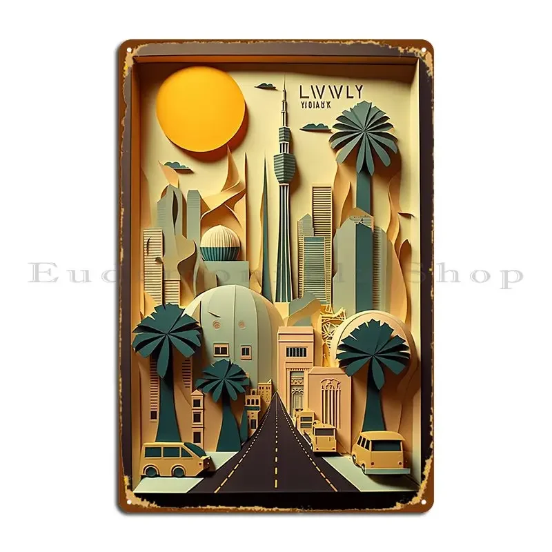مدينة الكويت فيوز جولة من السماء وما بعدها لوحة معدنية ملصق نادي بار جدار ديكور خلق جدار الكهف طباعة #1