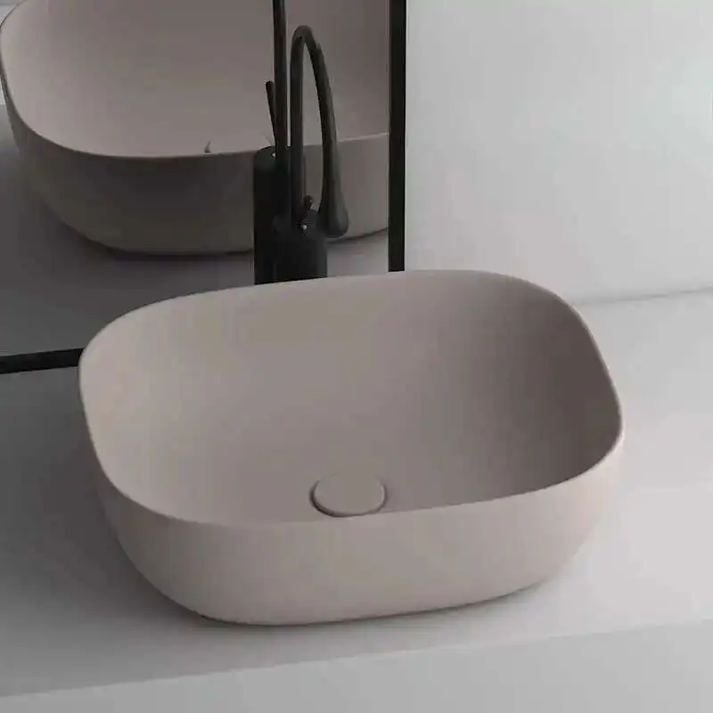 Pias de banheiro de cerâmica modernas para cozinha oval aprofundado fosco luz luxo cáqui fácil de limpar design pia para pátio