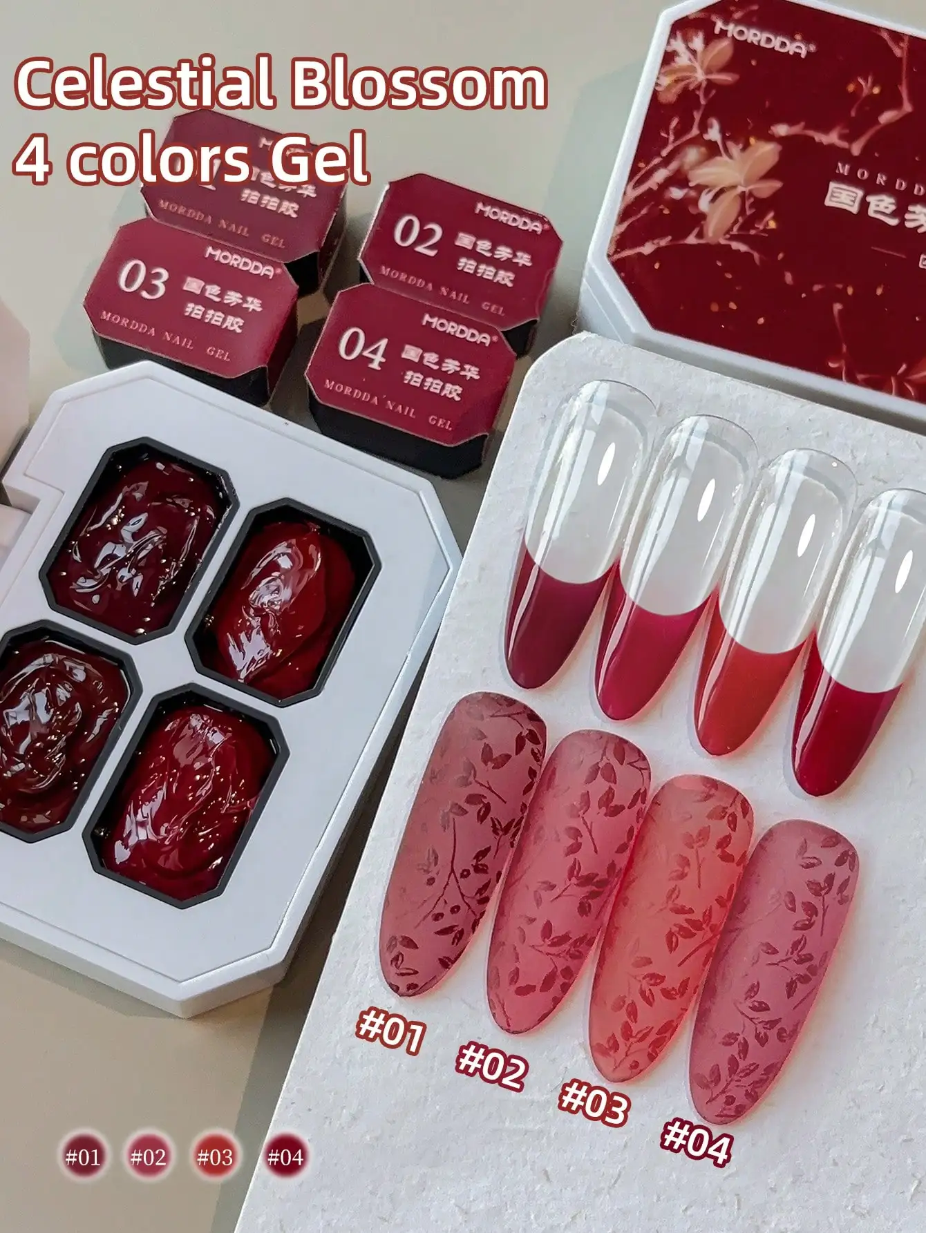 

MORDDA 4Pcs Celestial Blossom Patting Glue Smudges Canned High Saturation Popular Semi-Solid Nail Polish Glue Nail Salon DIY