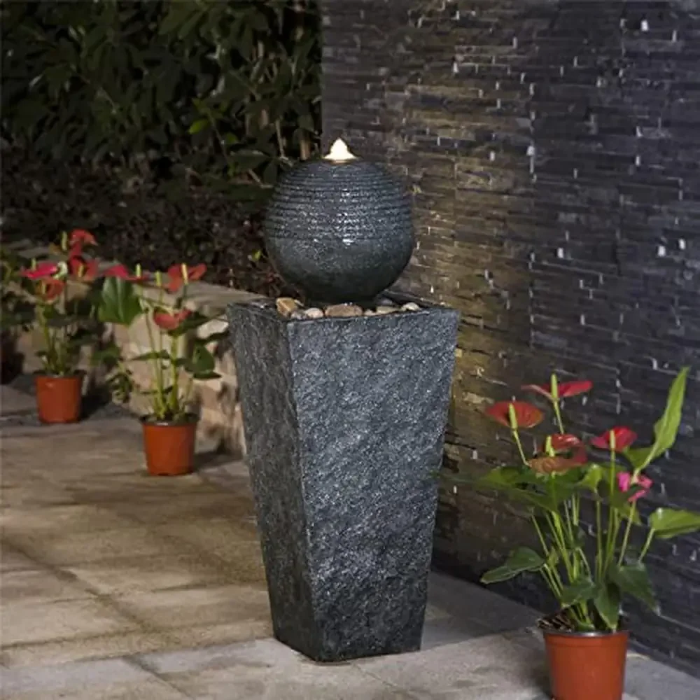 

Outdoor Waterfall Fountain with LED Light & Submersible Pump Stone Finish Rustic Garden Decor Weatherproof & Relaxing Patio