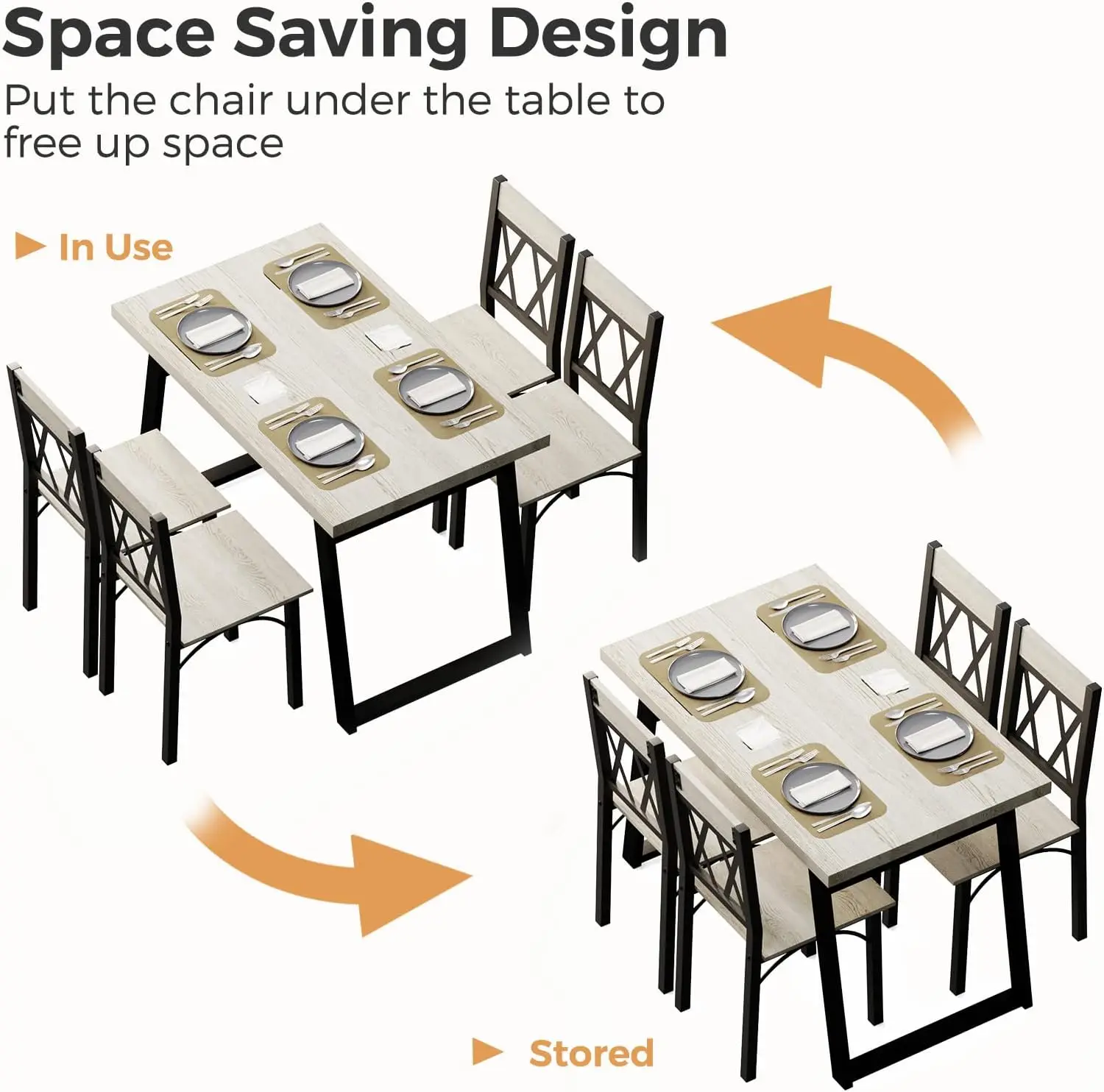 Room Table Set for 4, 5-Piece Farmhouse Kitchen Table Set, Thickened Metal Frame with Wood Top, Kitchen Table and Chairs for 4 I