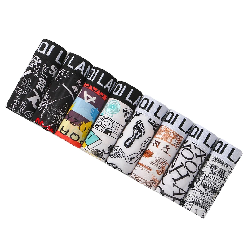 8pcs/set Men\'s Underwear Ice Silk Four Cornered Shorts Youth Mid Rise Breathable Men Underpants New Style Fashion Men Boxer