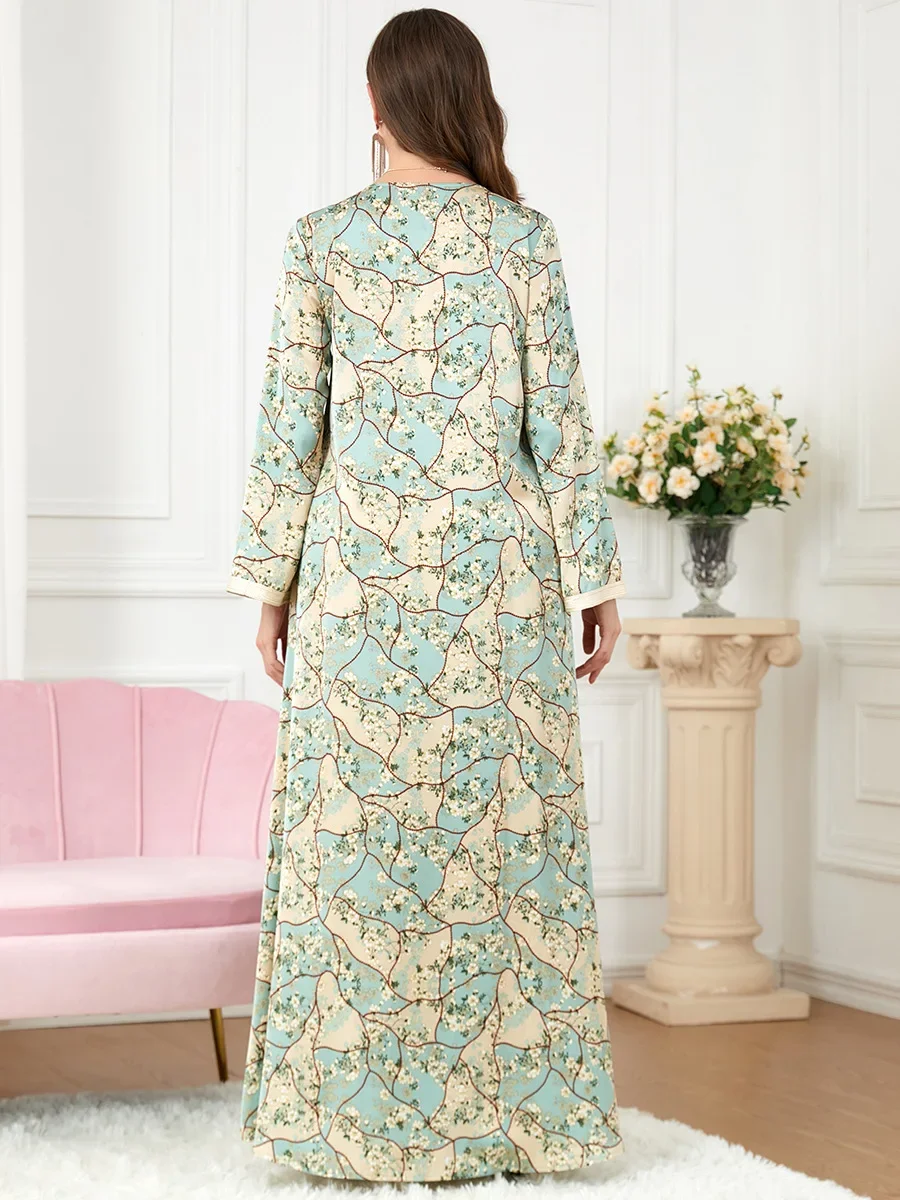 

UNI Ramadan Abaya Muslim Women Floral Morocco Party Dress Long Sleeve Abayas Casual Oversized Vestidos Robe Moroccan Caftan