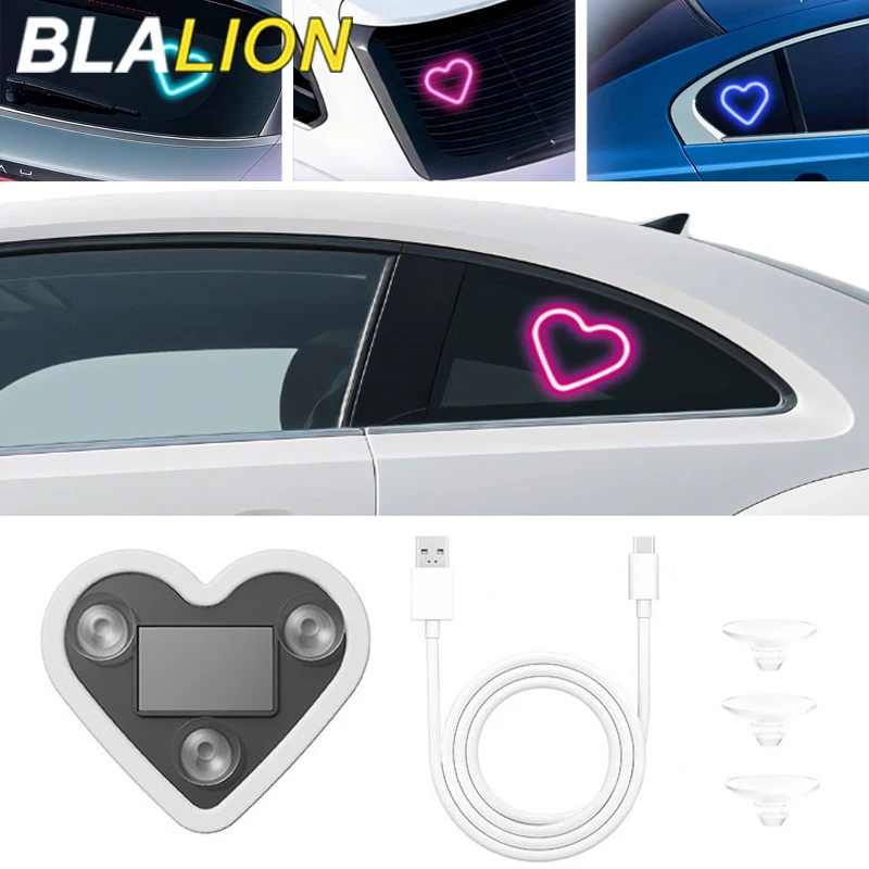 BLALION LED Car Window Atmosphere Light Heart-shaped Lights Solar Energy Wiring Free Glowing Auto Interior Decoration Neon Light